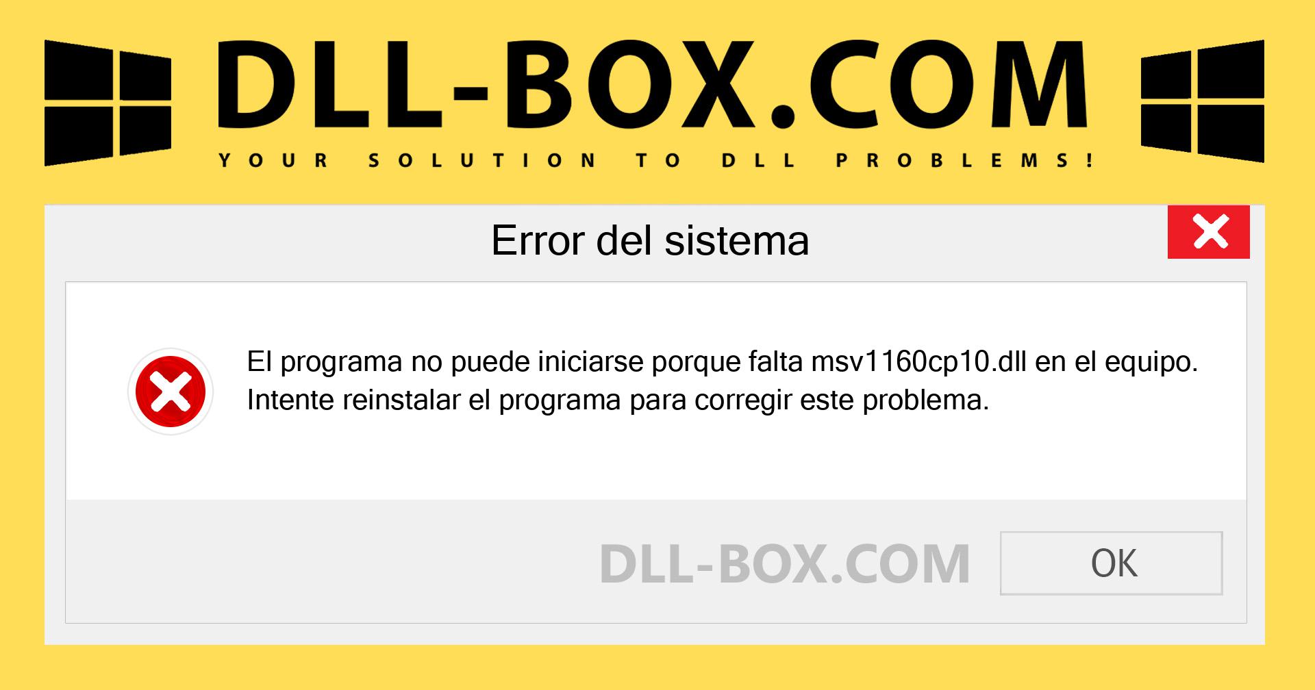 Descarga gratuita de msv1160cp10 dll para windows dll box com
